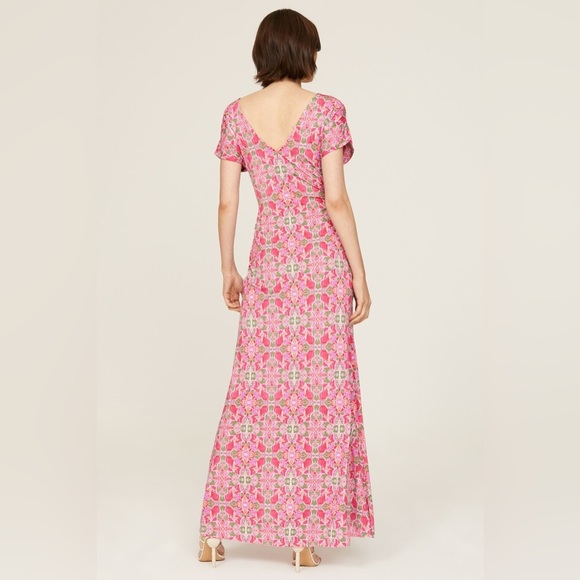 Misa Los Angeles Carlotta Cutout Ruched Maxi Dress Pink Floral Size Medium $395 - Picture 8 of 8
